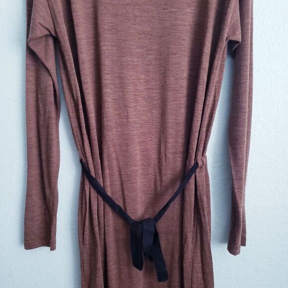 Pomandere Linen Wool Blend Brown Long Sleeve Dress - Picture 4 of 8